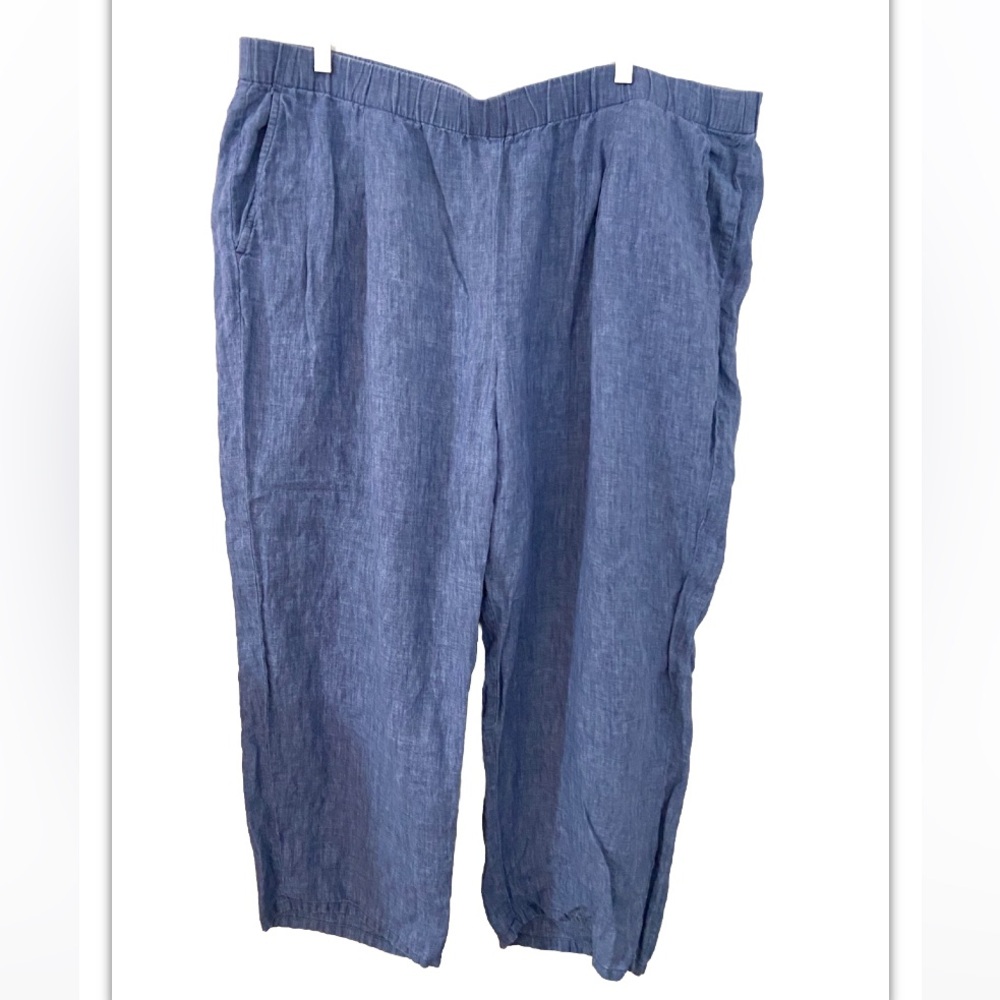 Eileen Fisher Blue Wide-Leg Linen Blend Pants
